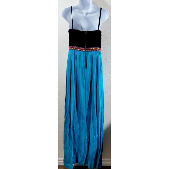 Soieblu Blue Multi Color Embroidered Strapless Maxi Dress Small Lightweight - Picture 3 of 6